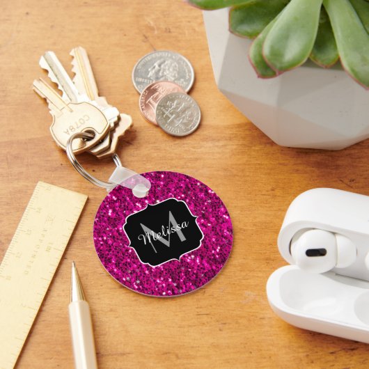 Heet roze glitters nep glinsterend monogram sleutelhanger (Bureau)
