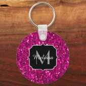 Heet roze glitters nep glinsterend monogram sleutelhanger (Voorkant)