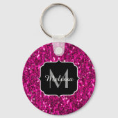 Heet roze glitters nep glinsterend monogram sleutelhanger (Achterkant)