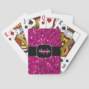 Heet roze glitters nep glitter Monogram Pokerkaarten