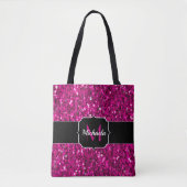 Heet roze glitters nepschitterende Monogram Tote Bag (Voorkant)