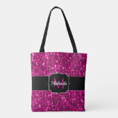 Heet roze glitters nepschitterende Monogram Tote Bag (Achterkant)