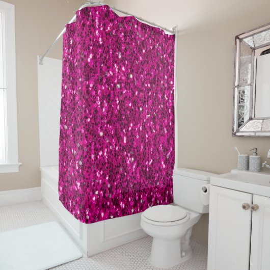 Heet roze glitters nepschittert douchegordijn (In situ)