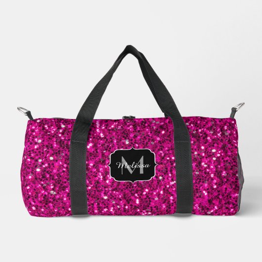 Heet roze glitters nepschitterwerk Custom Monogram Plunjezak (Voorkant)