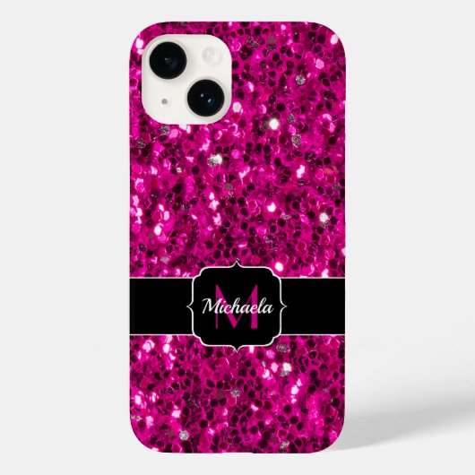 Heet roze glitters nepschitterwerk Monogram Case-Mate iPhone Case (Achterkant)