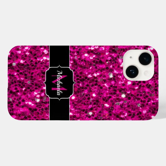 Heet roze glitters nepschitterwerk Monogram Case-Mate iPhone Case (Achterkant (horizontaal))