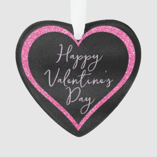 Heet roze glitters op Zwarte Romantische Valentijn Ornament