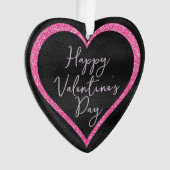 Heet roze glitters op Zwarte Romantische Valentijn Ornament (voorkant)