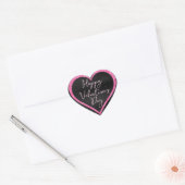 Heet Roze Glitters op Zwarte Valentijnsdag Hart Sticker (Envelop)