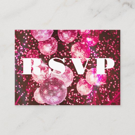 Heet Roze Glitters Retro Disco Bal Bruiloft RSVP Informatiekaartje (Voorkant)