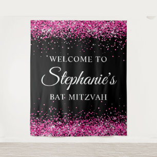 Heet roze glitters Zwarte Sweet 16 verjaardag Welk Wandkleed