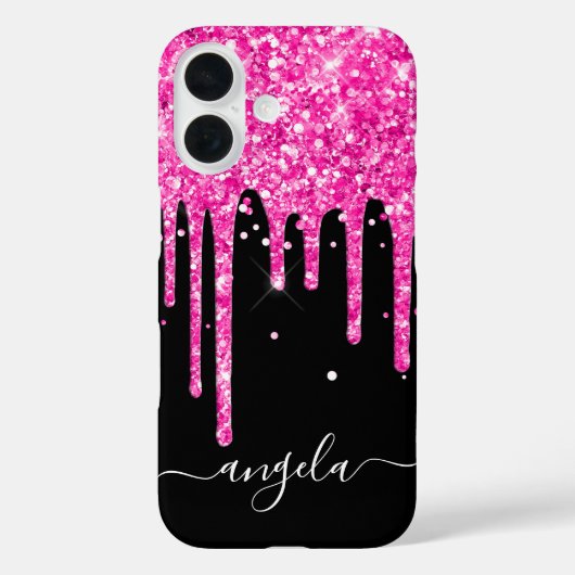Heet roze glittersuikers zwarte glam handtekening Case-Mate iPhone case (Achterkant)