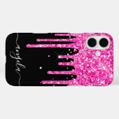 Heet roze glittersuikers zwarte glamour handtekeni Case-Mate iPhone case (Achterkant (horizontaal))