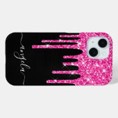 Heet roze glittersuikers zwarte glamour handtekeni Case-Mate iPhone case (Achterkant (horizontaal))