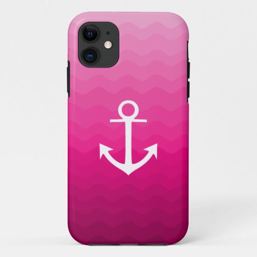 Heet Roze Golvend Anker Scheepvaartpatroon Ontwerp Case-Mate iPhone Case (Achterkant)