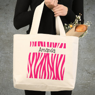 Heet roze golvend dierprint boodschappentas grote tote bag