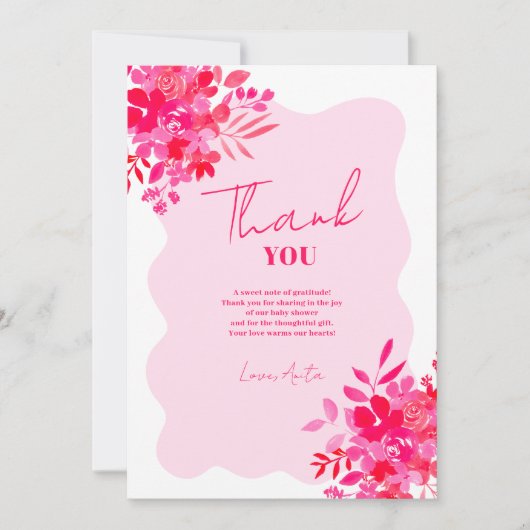 Heet roze golvend lijst rood roze bloemig baby sho bedankkaart (Voorkant)