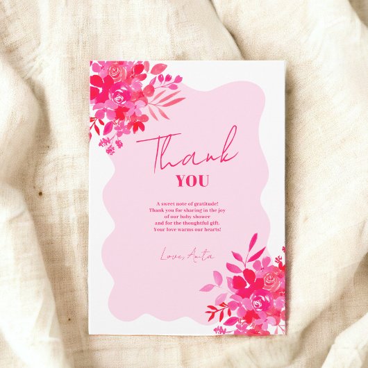 Heet roze golvend lijst rood roze bloemig baby sho bedankkaart