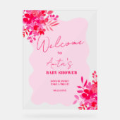 Heet roze golvend rood roze bloemig baby shower we acryl bord (Voorkant)