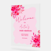 Heet roze golvend rood roze bloemig baby shower we acryl bord (Hoek)