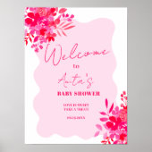 Heet roze golvend rood roze bloemig baby shower we poster (Voorkant)