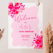 Heet roze golvend rood roze bloemig baby shower we poster