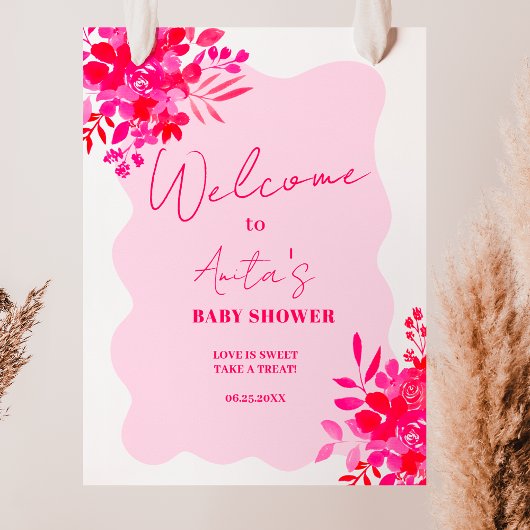 Heet roze golvend rood roze bloemig baby shower we poster