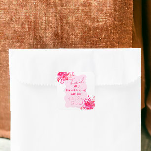 Heet roze golvende rood roze bloemenbaby shower be vierkante sticker