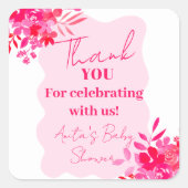 Heet roze golvende rood roze bloemenbaby shower be vierkante sticker (Voorkant)
