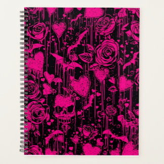 Heet Roze Gotische Rozen & Schedels Patroon Planner