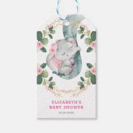 Heet roze goud bloemengroen olifant Baby shower Cadeaulabel
