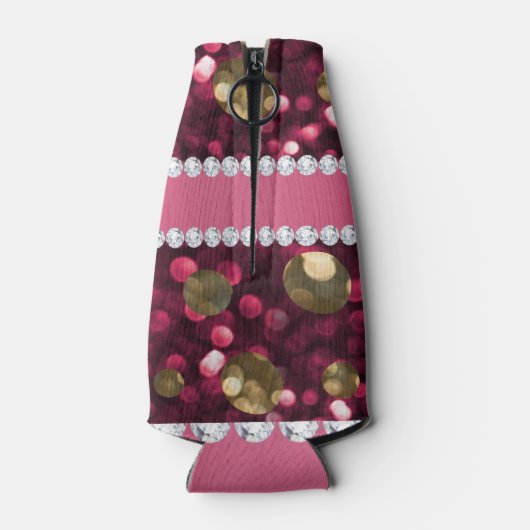 Heet Roze Goud Bokeh Faux Diamonds Gepersonaliseer Flesjeskoeler (Achterkant)