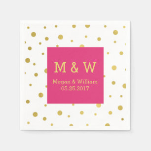 Heet Roze Goud Confetti Bruiloft Monogram Servetten