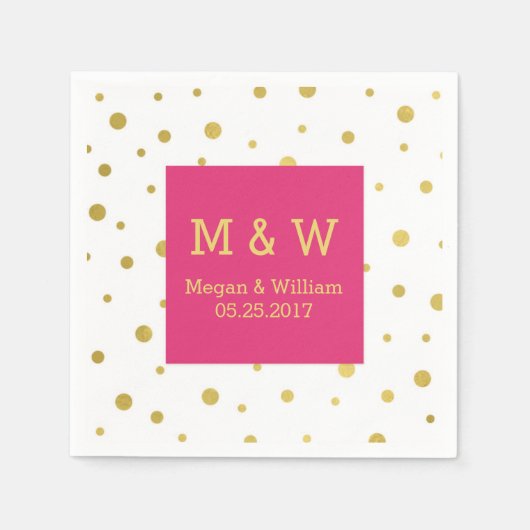Heet Roze Goud Confetti Bruiloft Monogram Servetten (Voorkant)