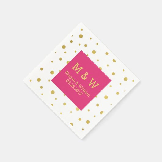 Heet Roze Goud Confetti Bruiloft Monogram Servetten (Hoek)