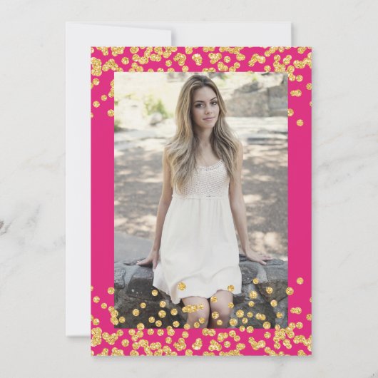 Heet Roze Goud Glitter Foto Verrassing Zoet 16 Kaart (Achterkant)