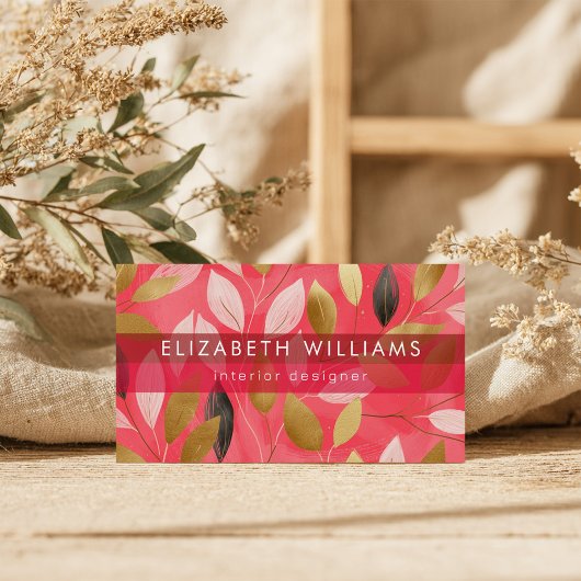 Heet Roze Goud Koraal Boho Modern Botanisch Visitekaartje