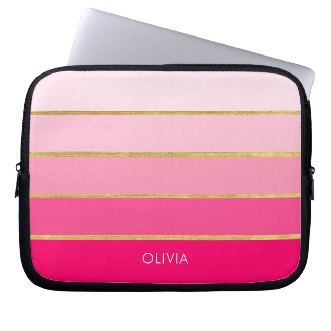 Heet Roze & Goud Modern Laptop Sleeve (Voorkant)
