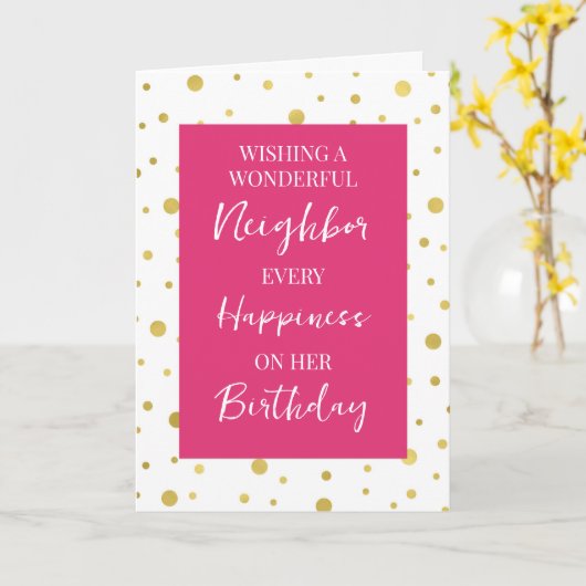 Heet Roze Goud Stippen Buurman Verjaardag Kaart (Gele Bloem)