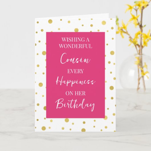 Heet Roze Goud Stippen Neef Verjaardag Kaart (Gele Bloem)