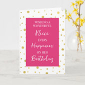 Heet Roze Goud Stippen Niece Verjaardag Kaart (Gele Bloem)