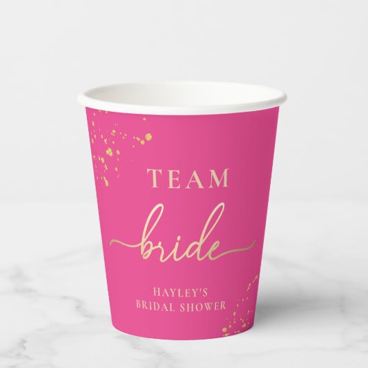 Heet Roze Goud Team Bruid Papieren Bekers (Voorkant)