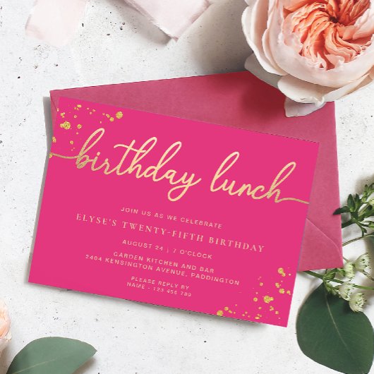 Heet Roze Goud Verjaardag Lunch Kaart
