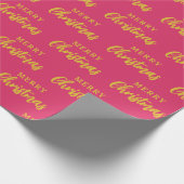 Heet Roze Goud Vrolijk Kerstmis Script Patroon Cadeaupapier (Hoek)