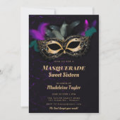 Heet Roze Goud Zwart Masker Maskerade Sweet 16 Par Kaart (Voorkant)