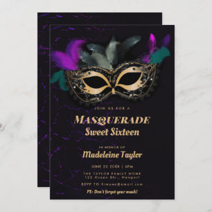 Heet Roze Goud Zwart Masker Maskerade Sweet 16 Par Kaart
