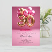 Heet Roze Gouden Ballonnen 30e Verjaardagsfeest Kaart (Staand voorkant)