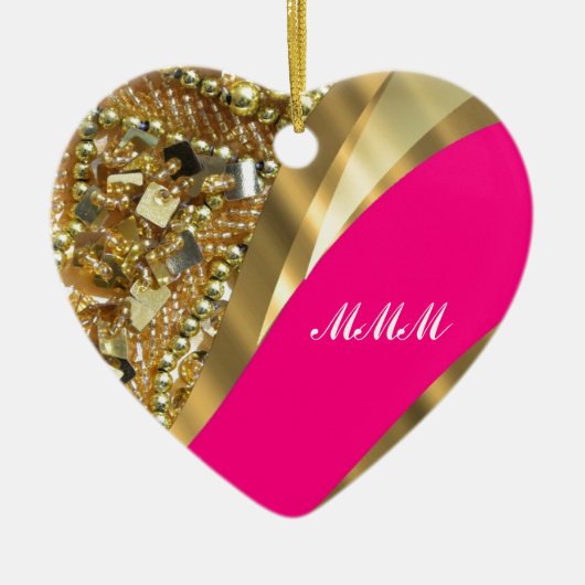 Heet roze & gouden bling keramisch ornament (Voorkant)