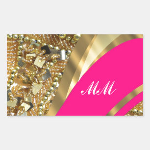 Heet roze & gouden bling rechthoekige sticker