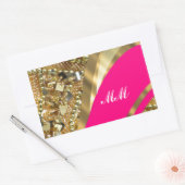 Heet roze & gouden bling rechthoekige sticker (Envelop)